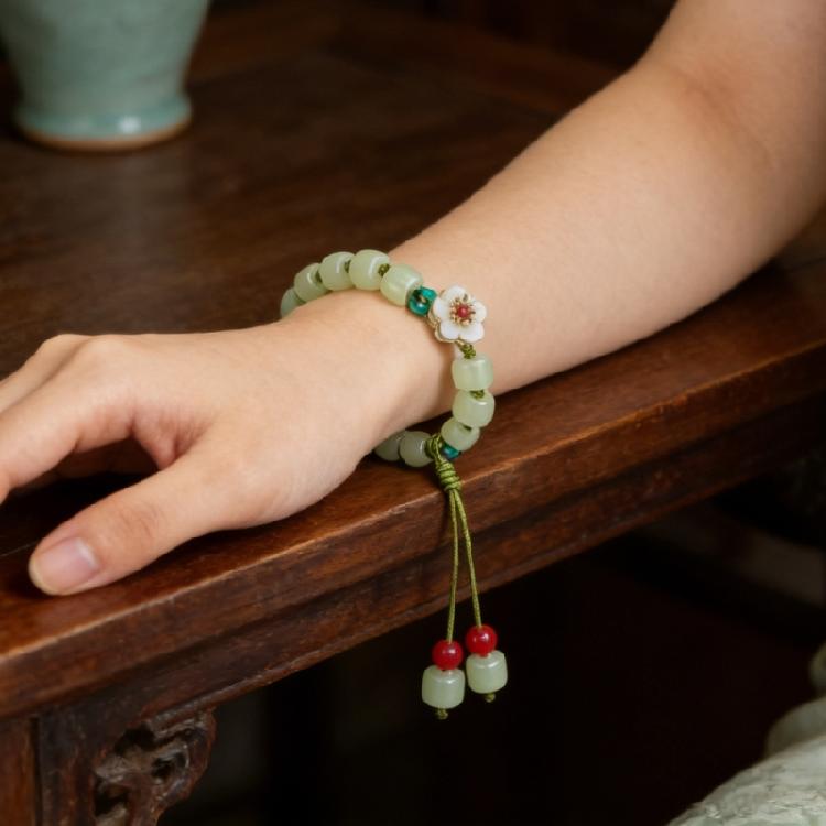 Elegant Round Jade Korean Bracelets White Color Peach Blossom Party Gifts Girls