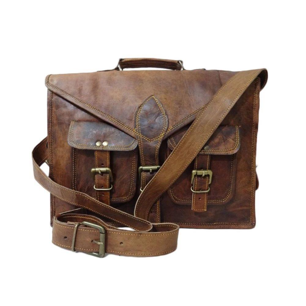 Men's Genuine Vintage Brown Leather Messenger Shoulder  Laptop Bag Briefcase