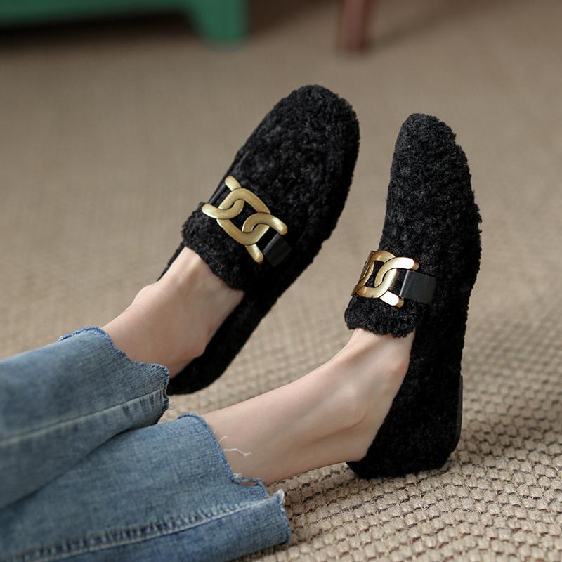 Fashion 2024 New Women Ballet Flat Shoes for Women Round Toe Chunky Heel Shoes Retro Low Heel Shoes Keep Warm Flats