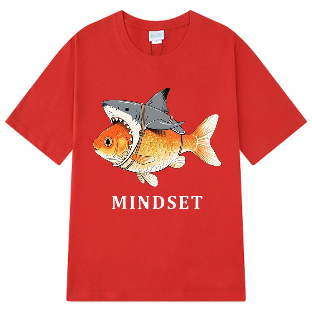 Mindset Goldfish Funny Shark Fin Harness Design T-Shirt Men Women Casual Vintage T Shirt Short-sleeved Harajuku Hip-hop T-shirts