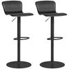 Set of 2 bar stools, height-adjustable bar chairs, backrest and footrest, 38.5x40x76.5-97.5cm, black