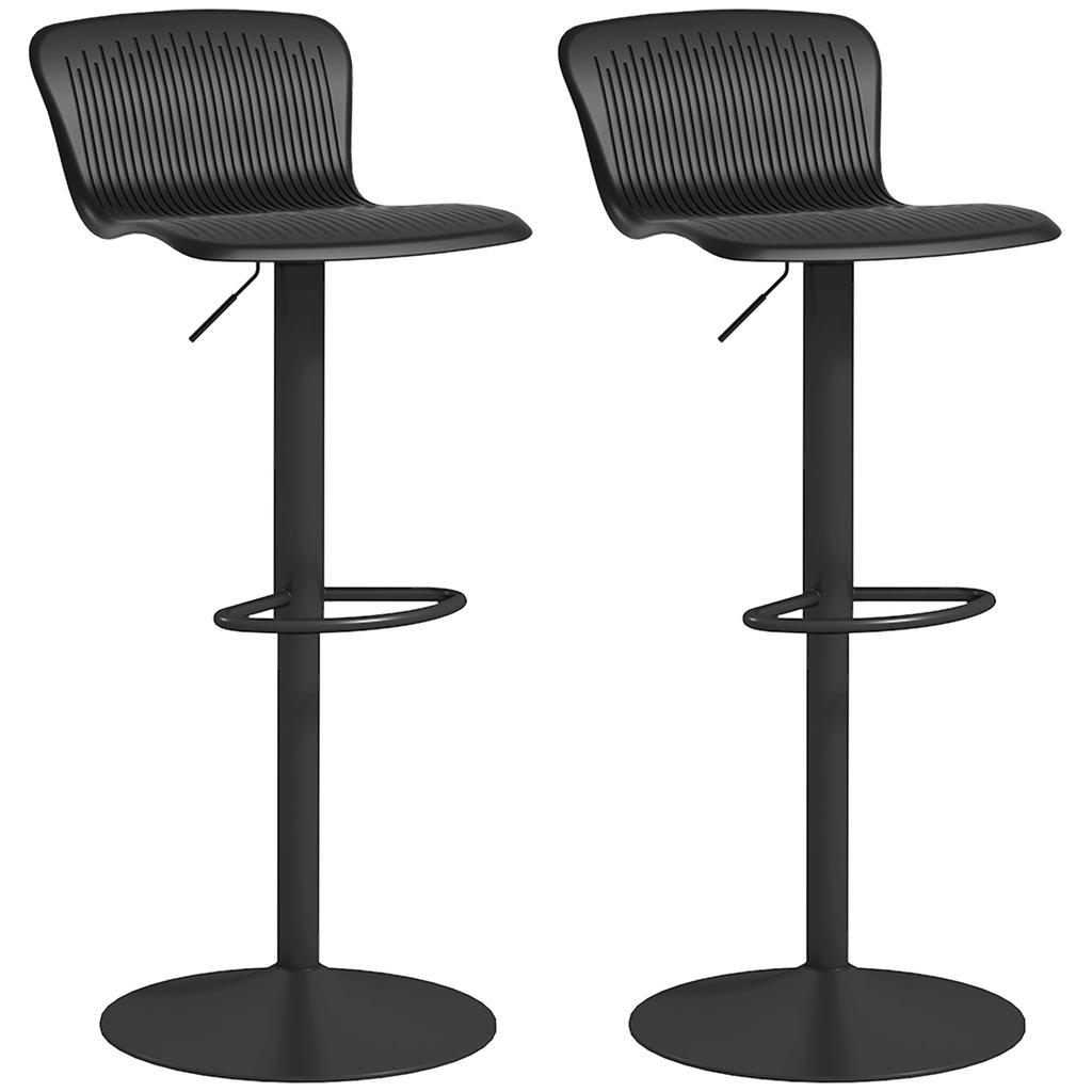 Set of 2 bar stools, height-adjustable bar chairs, backrest and footrest, 38.5x40x76.5-97.5cm, black