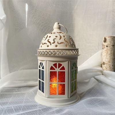 Decorative Decoration Iron Wind Lamp Candlestick Retro Metal Colored Glass Aromatherapy