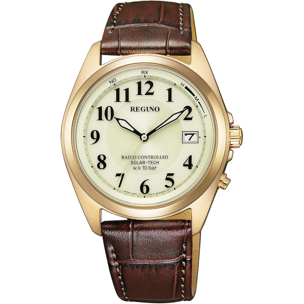 

Citizen Reguno KS3-123-80 Solar Radio Controlled Watch Waterproof Simple Design Arabic Numerals Brown Leather Gold