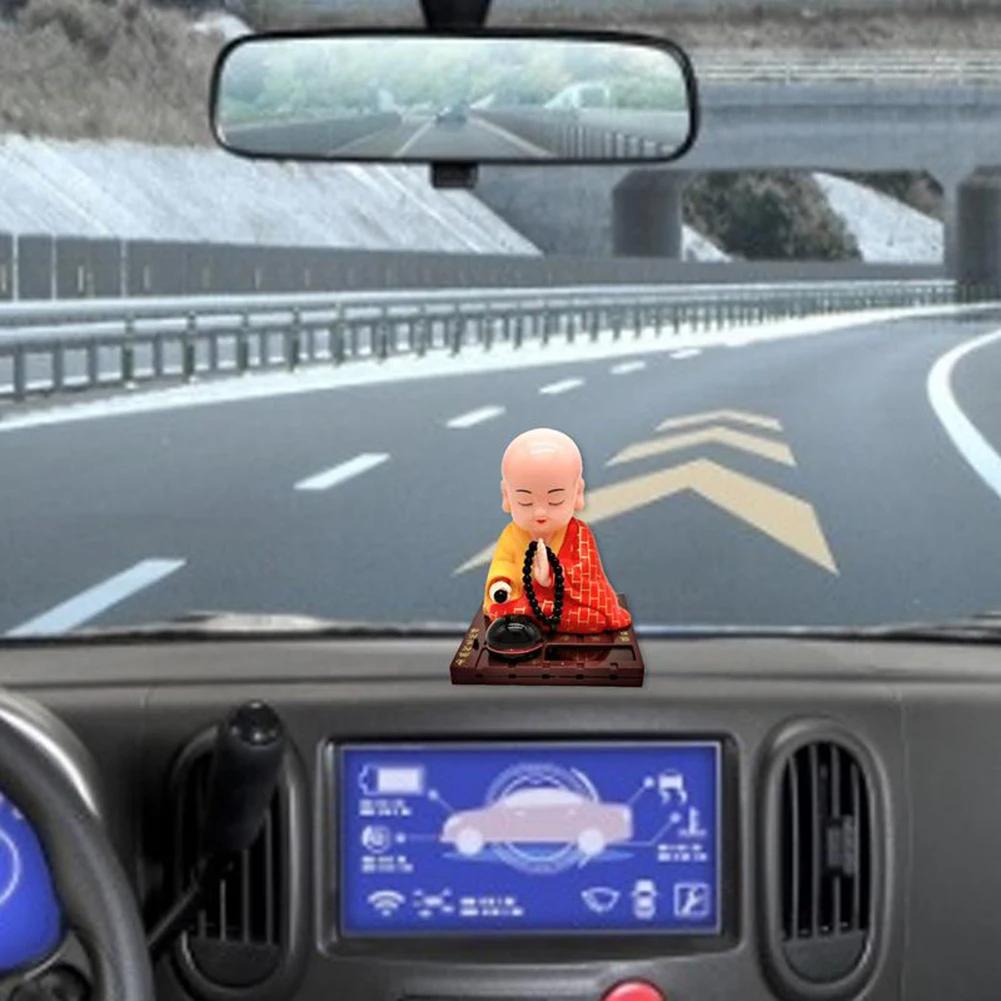 1pcs Solar Powered Bobble Shaking Head Monk Ornaments Buddhist Monk Figurines Statues Car Home Office Decorations