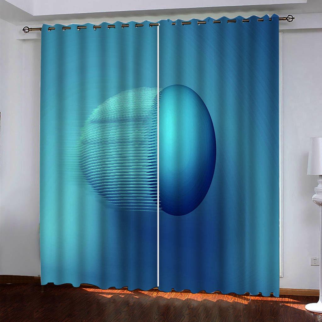 Elegant Room Curtain 2Pcs 3D Digital Printed Creative Orb Print Curtain Living Room Curtains Grommet Top Curtains Living Room