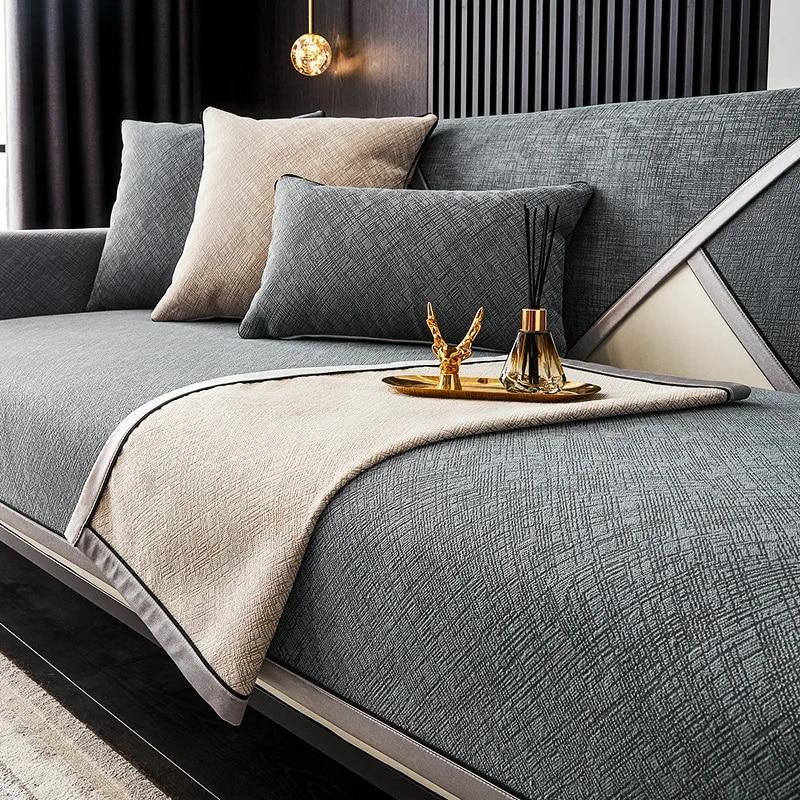 Chenille Stoff Universal Sofabezug Handtuch Einfarbig Wohnzimmer Sofakissen Rutschfestes Sofakissen Armlehnen Rückenlehnenbezug