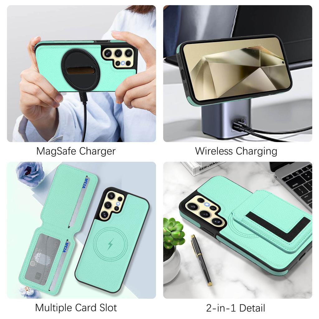 Magsafe 2-i-1 Avtagbart Plånboksfodral för iPhone 16 med Kortinnehavare Magnetiskt PU-läder Fodral med Lock Stativ Kreditkortsplatser för Samsung Galaxy S25 S24 S23