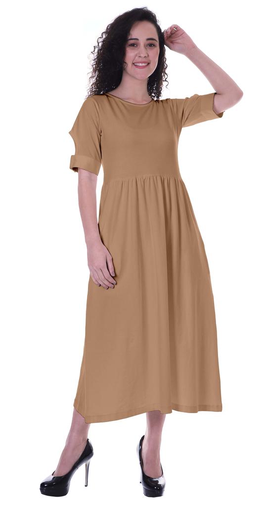 Moomaya Damen Kleid mit geraffter Taille, teelange Kleider, klassisch, Sommer