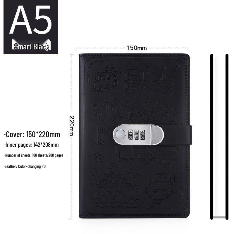 Password Diary Notebook with Lock - Thickened Cartoon Student Notepad