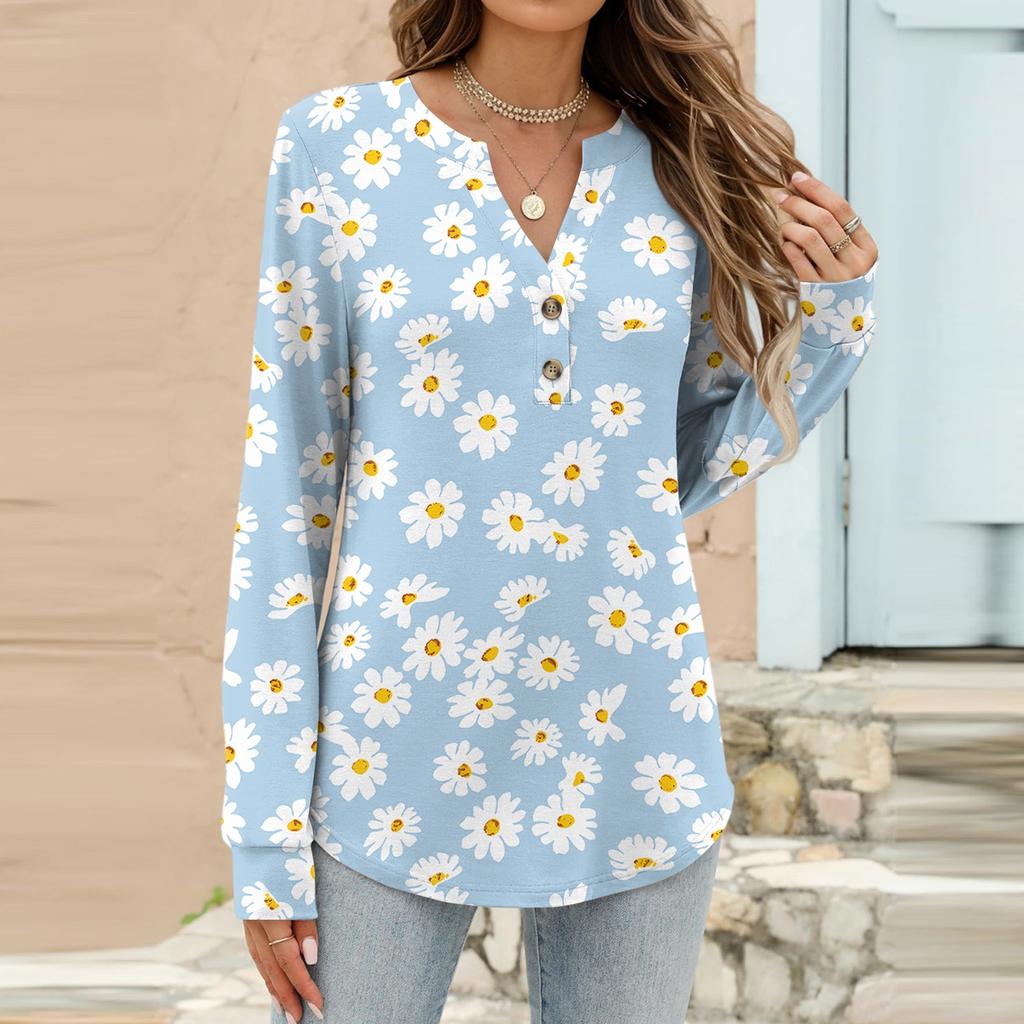 Women's Fashion Casual Floral Print Long Sleeve T-Shirt Pullover Top