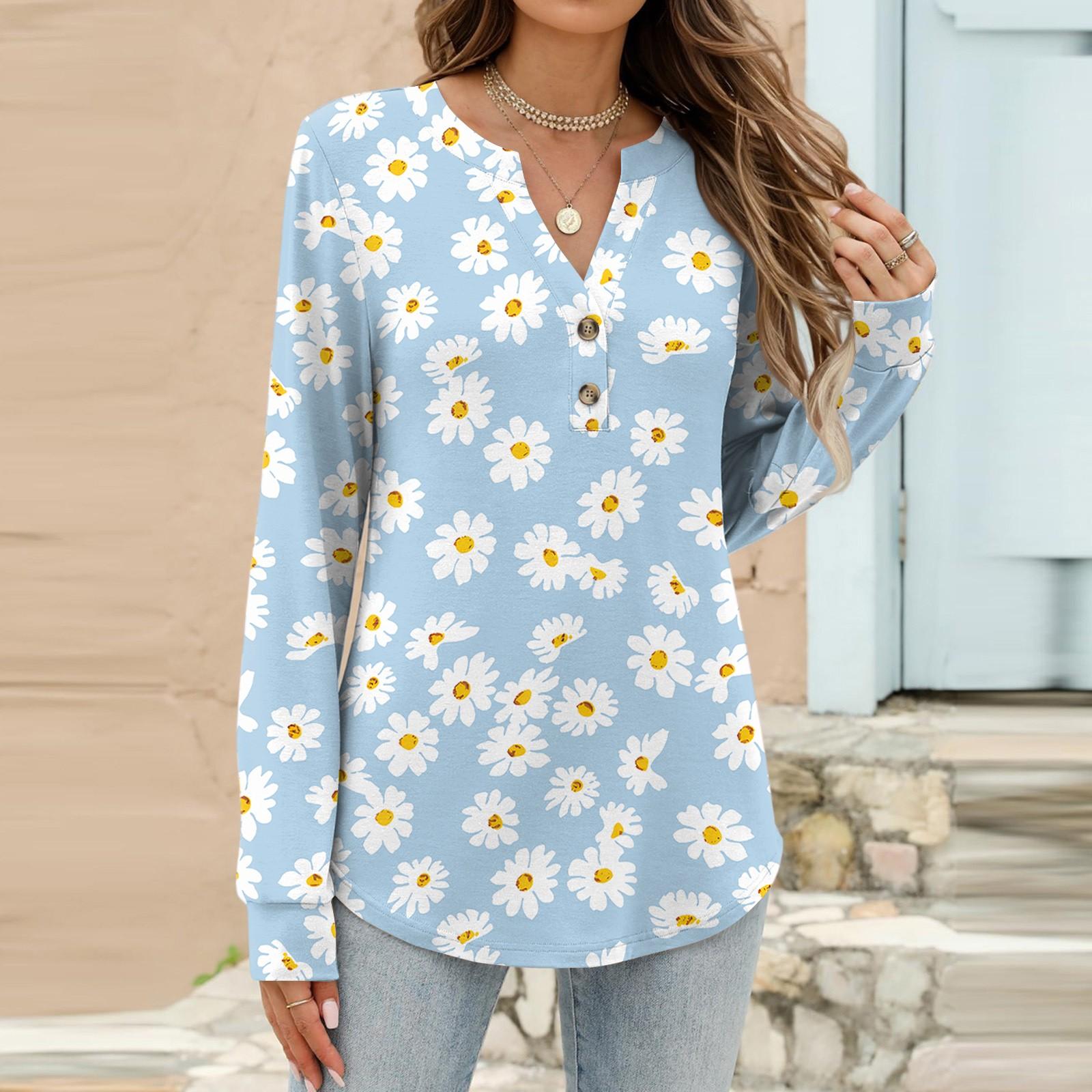 

Women s Fashion Casual Floral Print Long Sleeve T-Shirt Pullover Top XL
