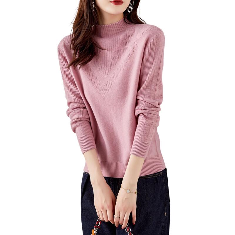 Hengyuanxiang Damen 100% Wolle Jacquard Halbhoher Kragen Pullover