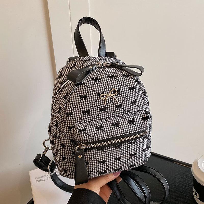 Trend niche fashionable bow rhombus foreign style handbag bag versatile temperament casual backpack women