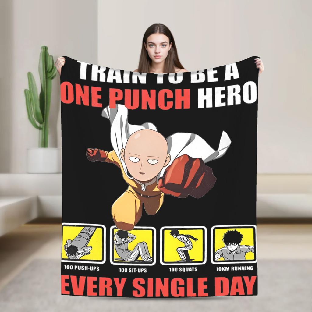 One Punch Man Saitama Anime Graphic Super Warm Blanket Picnic Plush Bedding Throws Print Flannel Bedspread Sofa Bed Cover