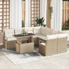 9-piece Garden Sofa Set with Beige Poly Rattan Cushions, 2-seater Garden Sofa with Cushions 3348797