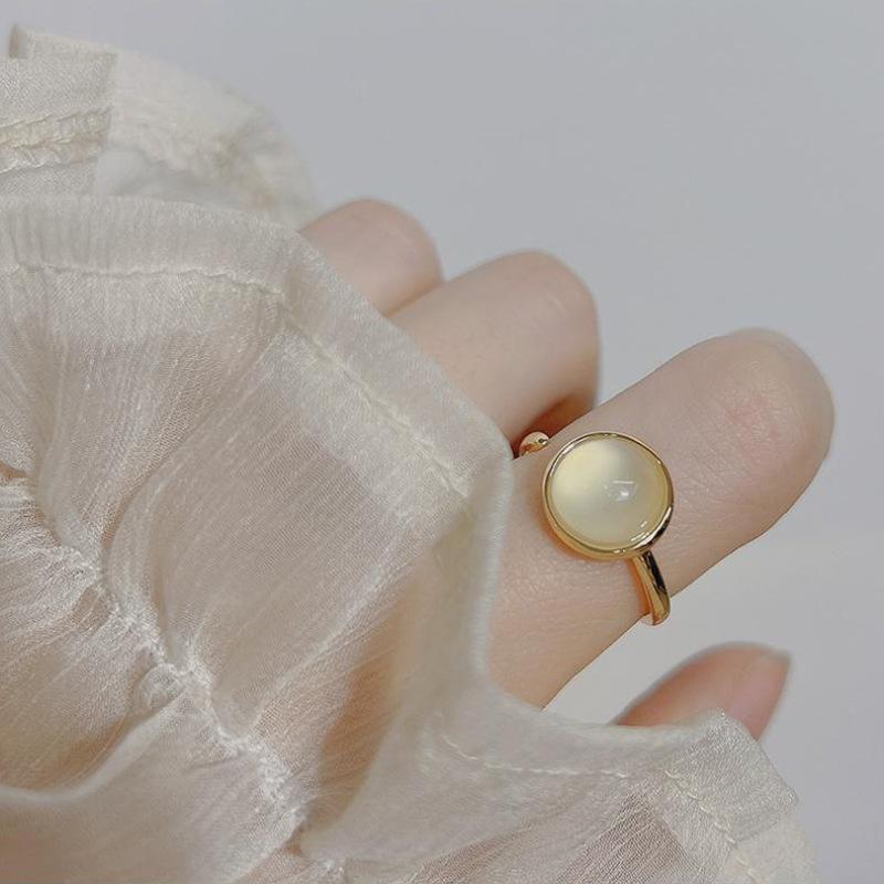 Dongdaemun Moonstone Opal Ring Niche Design Exquisite Light Luxury High-End Gem Open Ring Women