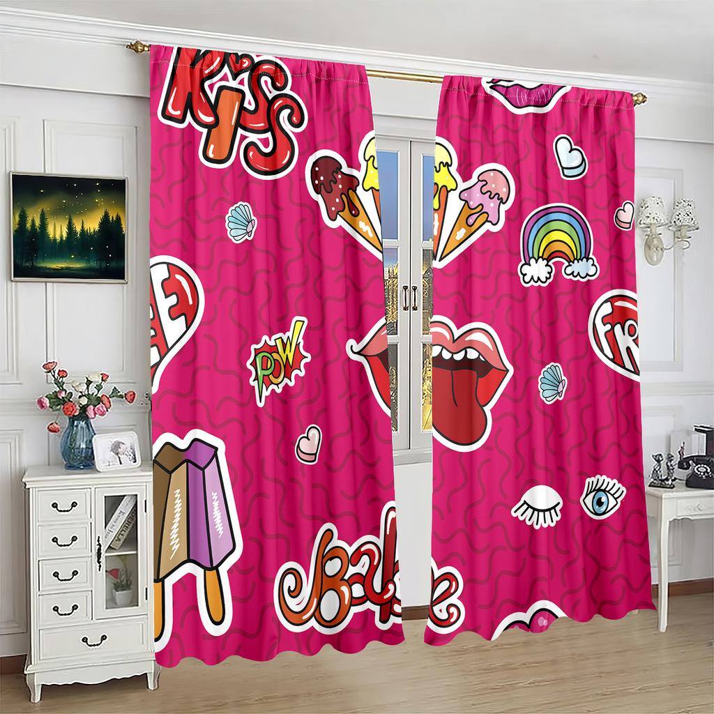 premium 2 pieces of Cartoon graffiti exaggerates personality printing curtain panel - polyester material - suitable for bedroom living room st