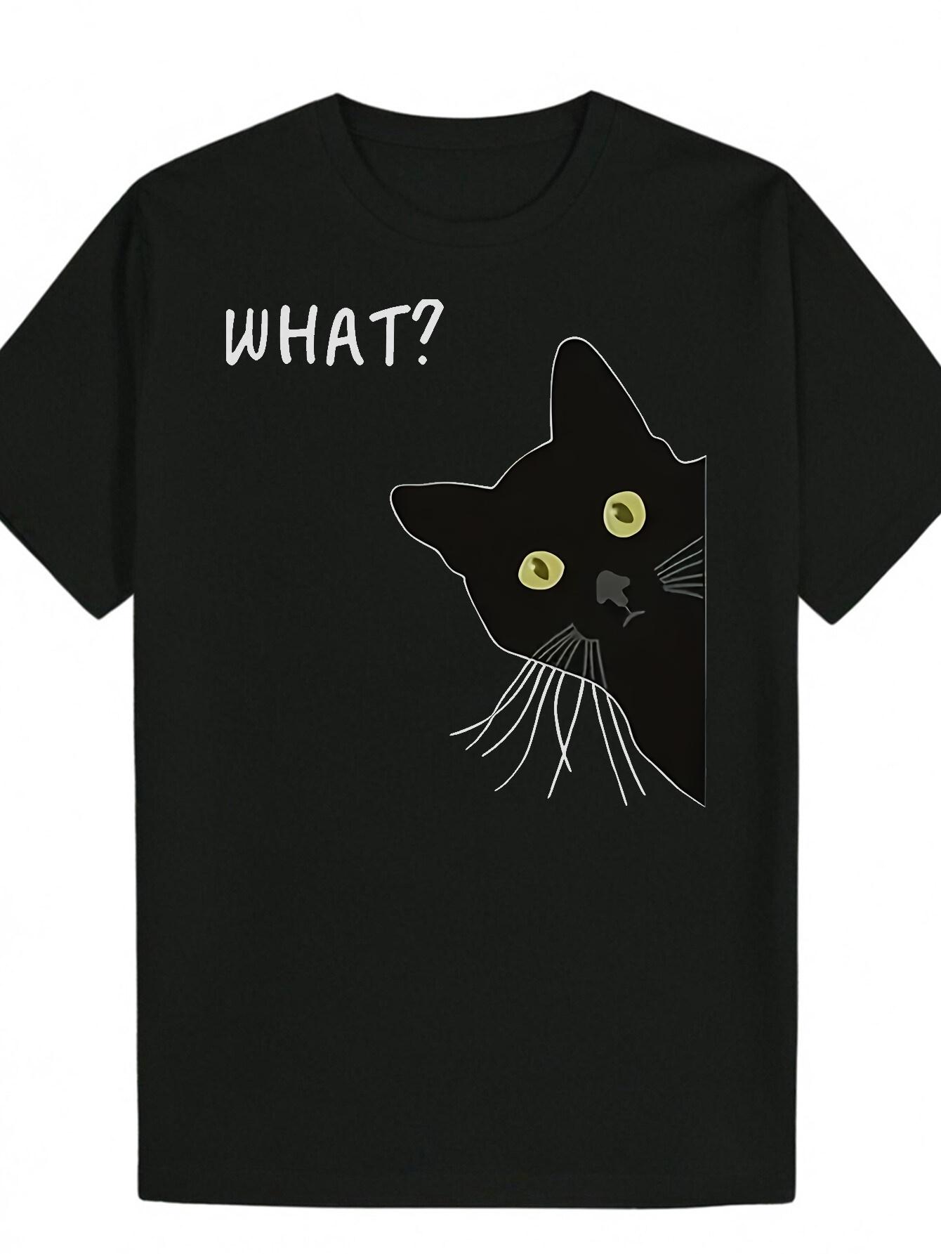 Graphic T-shirt - Black Cat & What? Print Design XXXL