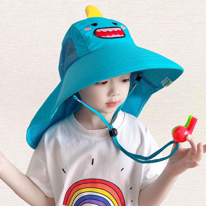 

Children Sun Hat with Neck Flap & Whistle Travel Adjustable Sun Protection Beach Bucket Hat for 3-10Years Kids in Spring Summer 48-54cm