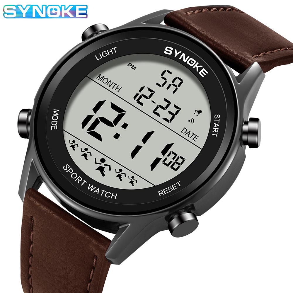 SYNOKE Men s Large Waterproof Sports Watch with Leather Strap - Multifunctional & Fashionable кофейный