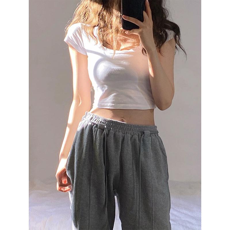 

Design-sensual U-neck White Short-sleeved T-shirt for Women In Summer New Niche and Pure Sweet and Spicy Short Top S білий