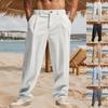 Męskie Spodnie Bawełniano-Lniane Luźne Przewiewne Pasiasty Casualowe Plażowe Długie Spodnie Rozporek na Zamek Duży Rozmiar Streetwear Moda Lekkie Spodnie