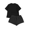 Completo Casual da Donna alla Moda Maglietta a Maniche Corte con Stampa Gatto Pantaloncini Completo Due Pezzi