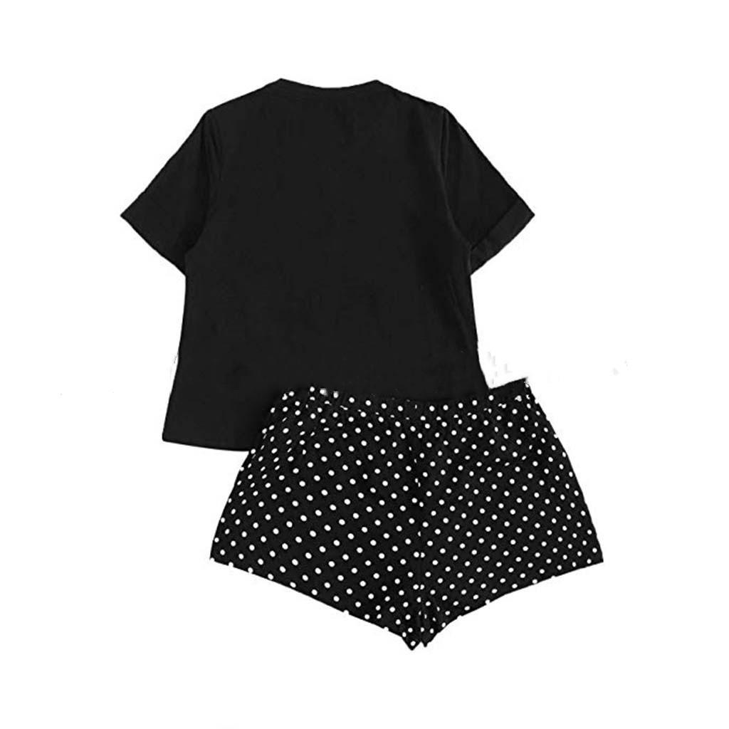 Completo Casual da Donna alla Moda Maglietta a Maniche Corte con Stampa Gatto Pantaloncini Completo Due Pezzi
