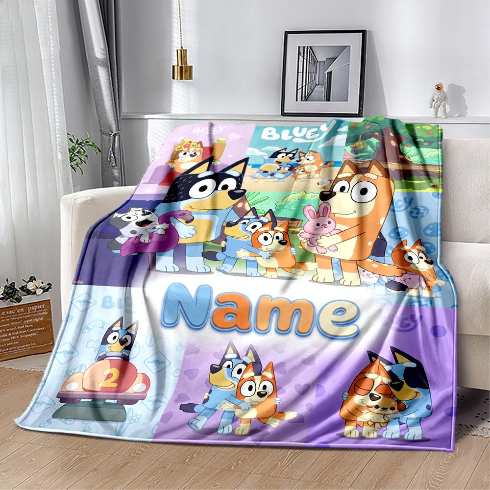 Bluey Family Adventure Customize Text Blanket Cozy Personalized Blanket Durable Comfort Perfect for Couch Home Decor Nap Picnics