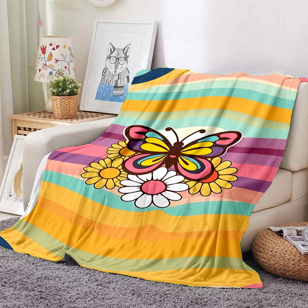 1pc Butterfly Flowers Lightweight Flannel Blanket, Comfortable and Warm Blanket, for Office and Camping Sofa Bed, Livingroom165