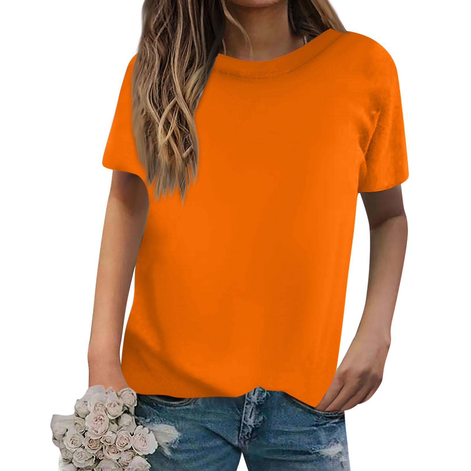 

Женская повседневная свободная однотонная футболка с круглым вырезом, пуловер с коротким рукавом, топ XXL оранжевый