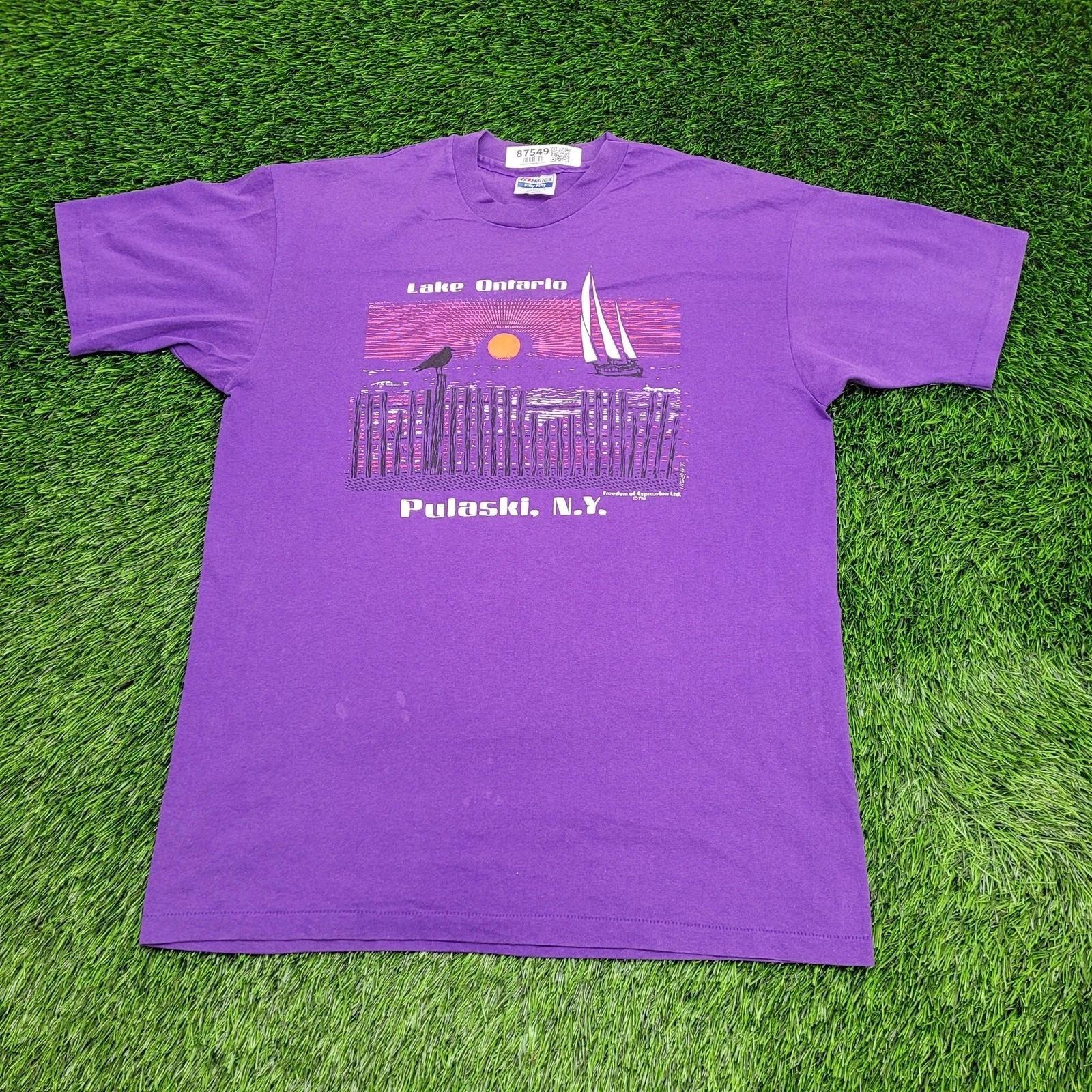 

Vintage 1988 Lake-Ontario NY Shirt L/XL 22x29 Purple Nautical L