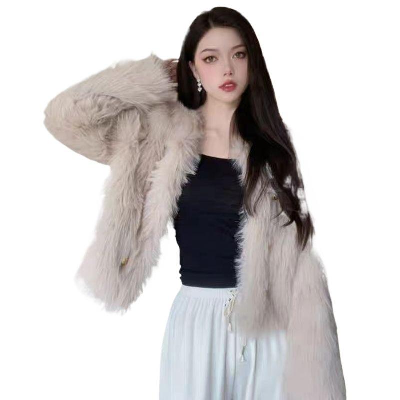 Autumn and winter new black imitation fox fur coat women's loose toka plush short coat