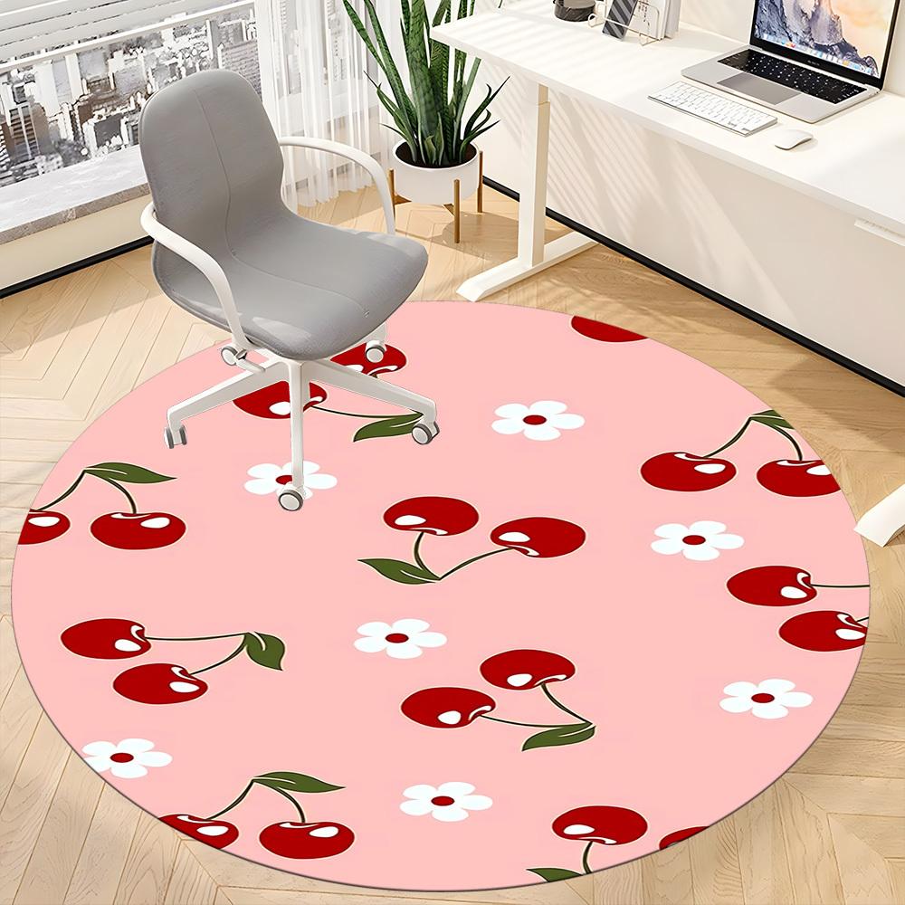1pc Pink Cherries Office Round Area Rug, Under Office Chairs Bedroom Living Room Home Decor, Room Deco
