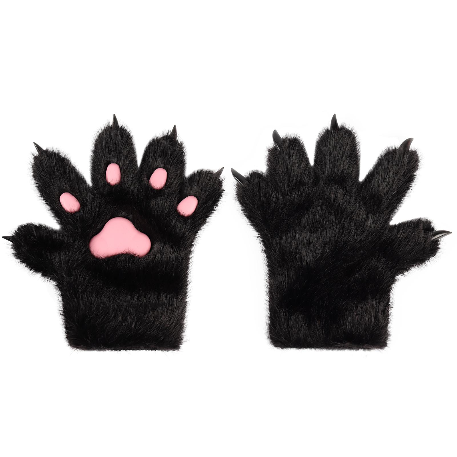 Halloween Cosplay Weihnachten Cosplay Requisiten Niedliche Cartoon Tierpfote Plüsch Fingerhandschuhe Kätzchen Fuchs Kollektion Warm Und Praktisch 26cm black