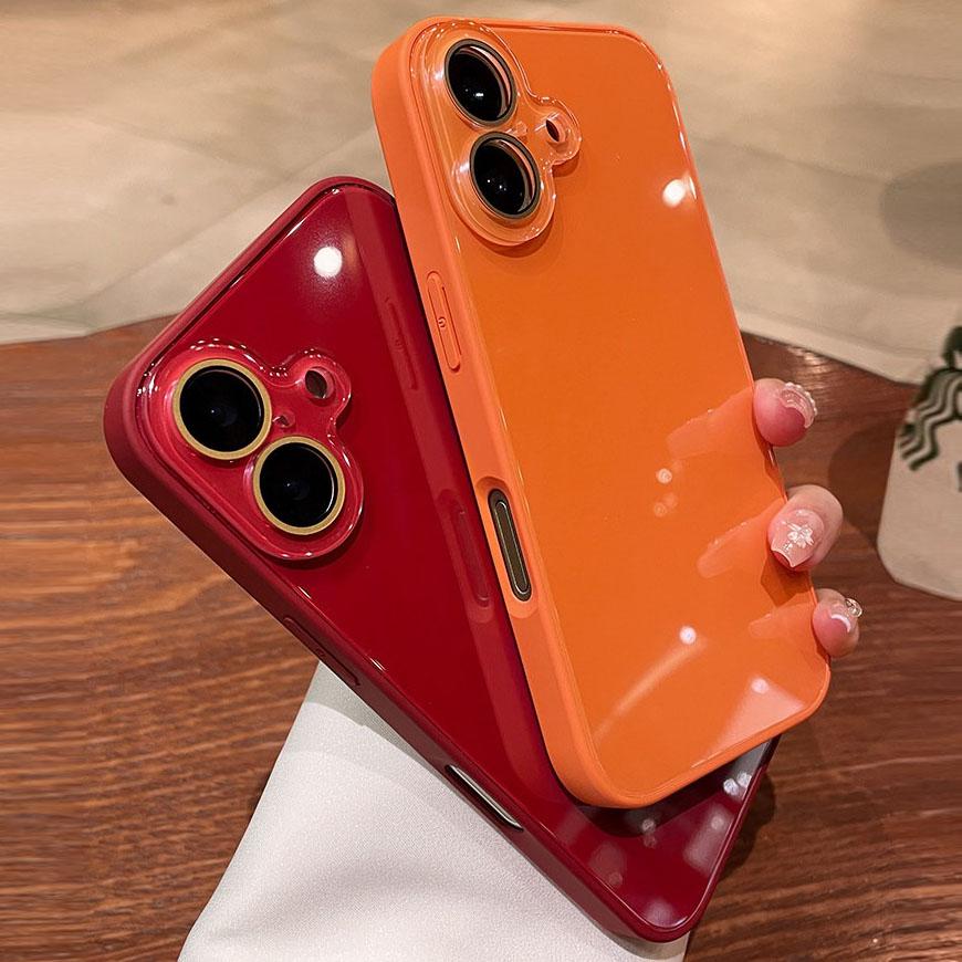 Cute Candy Color Glossy Glass Back Case For iPhone 17 15 16 Pro Max 14 13 12 11 Camera Protector Anti-shock Cover for iPhone17