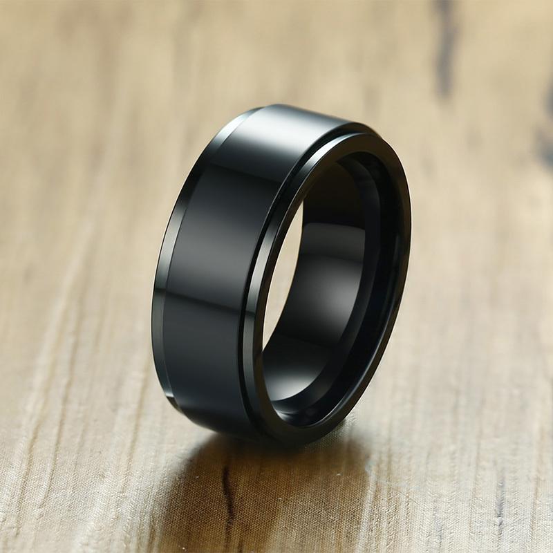 Vnox 8mm Drehbarer Basisring für Herren Schwarz Edelstahl Lässig Männlich Anel Stilvoll Punk Spinner Allianz Schmuck