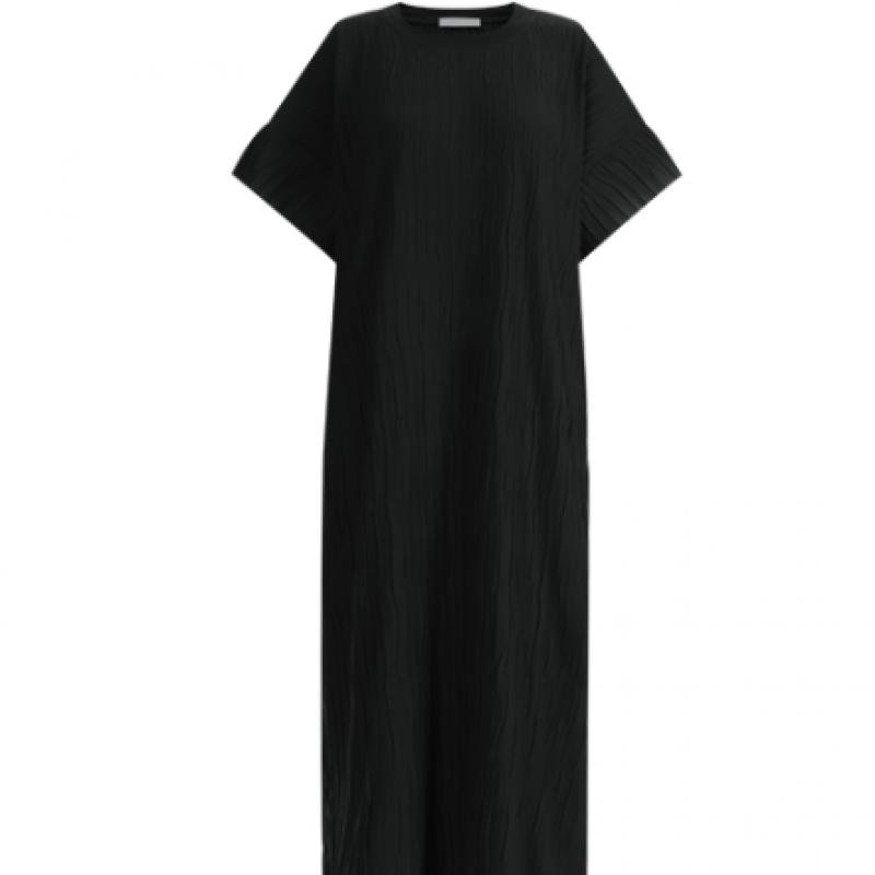 SHop Women Frill Pleated Round Daily Easy Wear H Line sHort Sleeve Long Dress