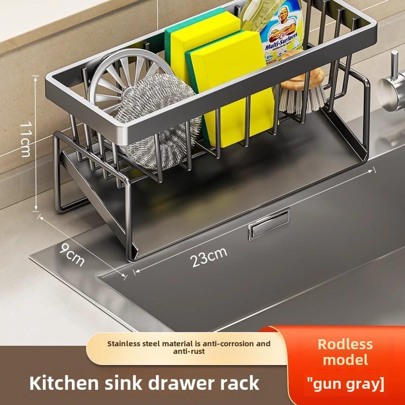 Punch-Free Kitchen Sink Rack: Drain, Rag, & Spice Organizer