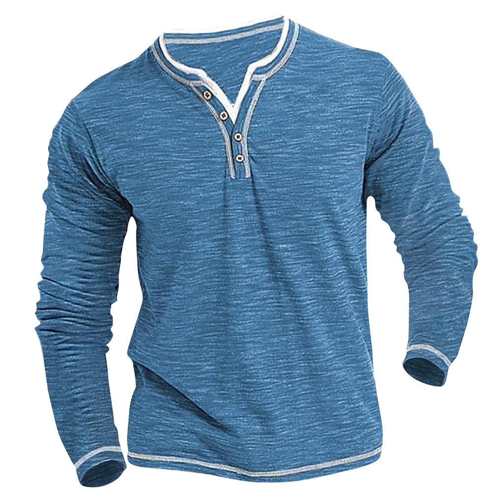 Men's Solid Color V-Neck Button Casual Sweatshirt Men's Long Sleeve Sweatshirt