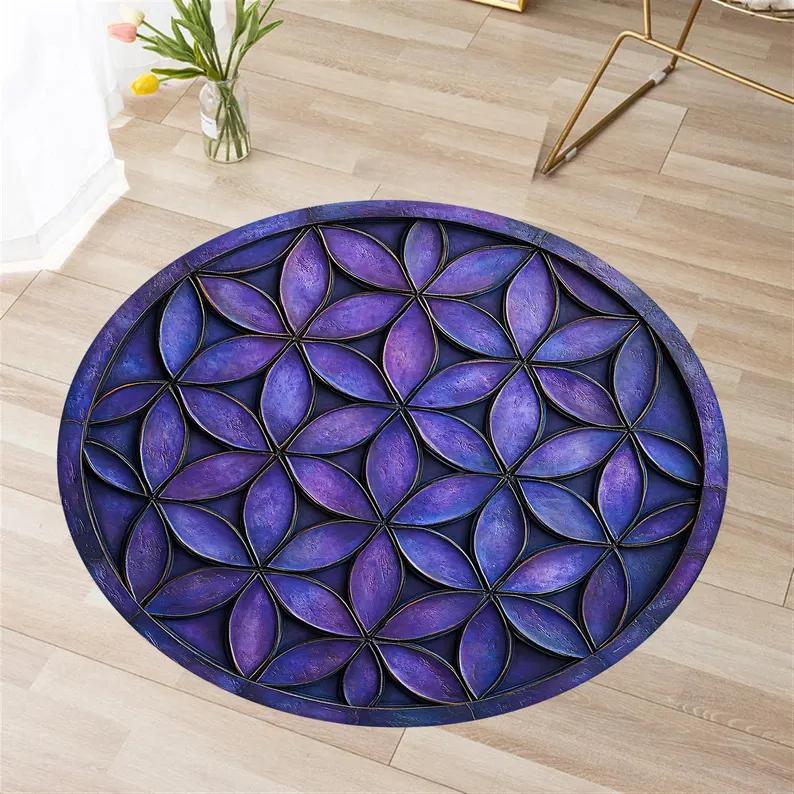 Blume des Lebens Teppich Heilige Geometrie Matte Boho Boden Mandala Kreis Matte Zen Dekorationsstück Metatron Teppich Yogaraum Dekor