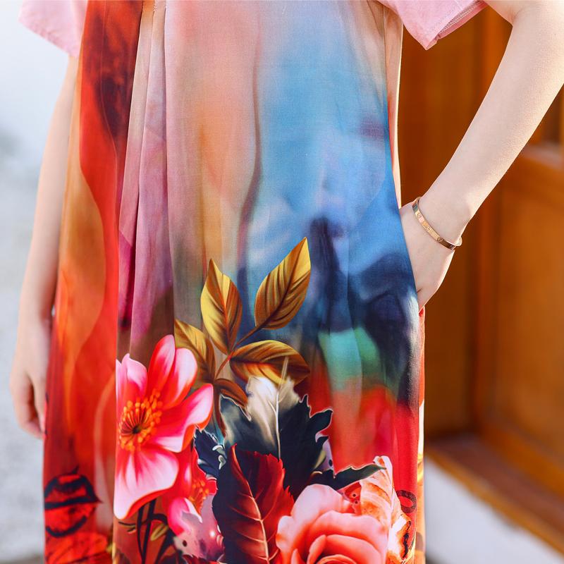 Zomer elegante lange jurken voor dames plus maat losse damesjurk met korte mouwen en vintage print