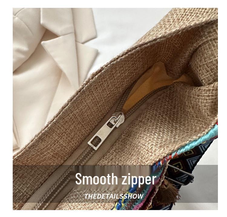2025 Fashion Ethnic Tassel Canvas Shoulder Crossbody Tote - Large Capacity
