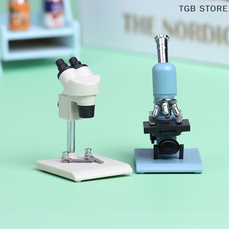 1Pc 1:12 Blue White Microscope Laboratory Equipment Model Dollhouse Miniature Experimental Scene Decor Toy