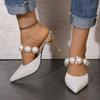 Fashion Women's Summer Outward Wear Pointed Toe Stiletto Slippers New Baotou Shallow Mouth Fashion Versatile Pearl High Heels