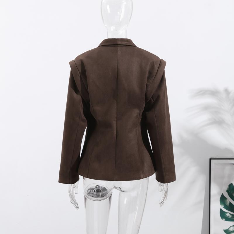 Dark Brown Suede Laplel Jacket Women's Warm Long Sleeve Commute Outerwear Retro British Style Temperament Jacket Autumn 2025