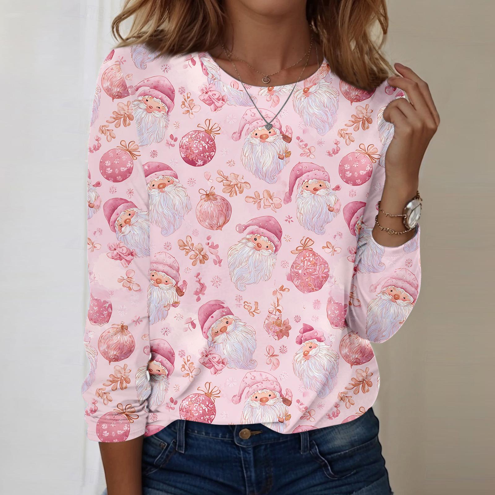 

Рубашки с длинным рукавом для женщин, милые футболки с графическим принтом, блузки, повседневные базовые топы больших размеров, пуловеры XXXXXL розовый