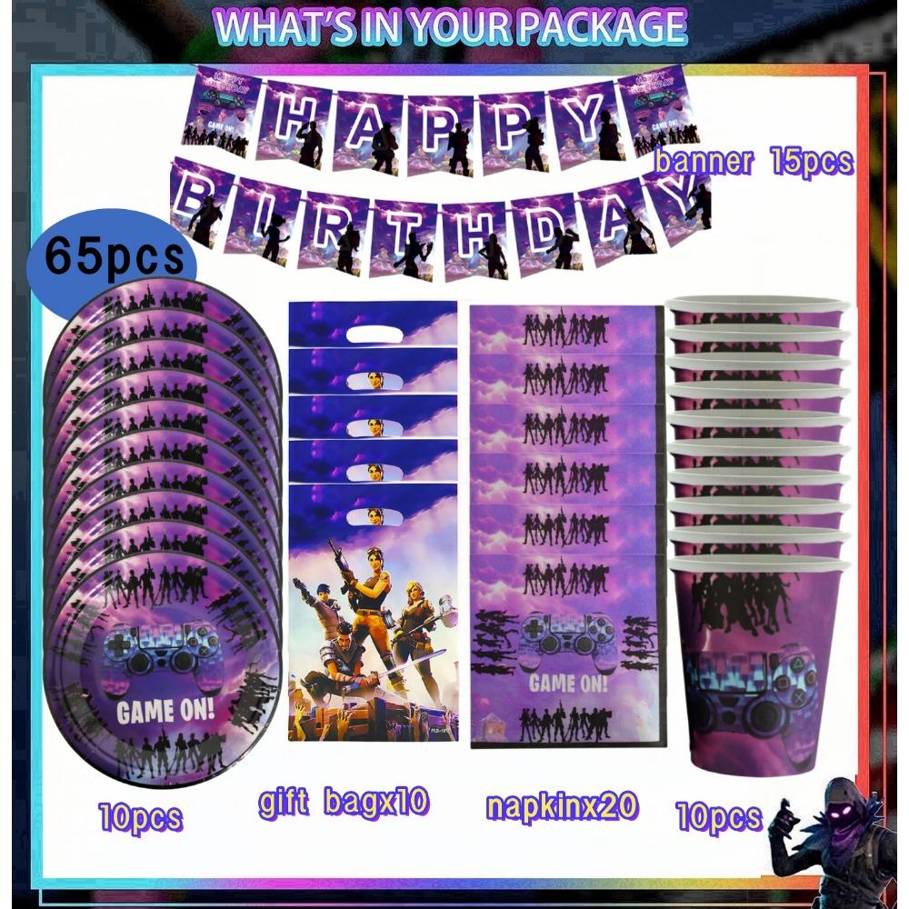 Shooting Game Fortnition Birthday Party Decoration Tableware Set 10people Backdrop Alpaca Balloon Baby Shower Kid Party Supplies