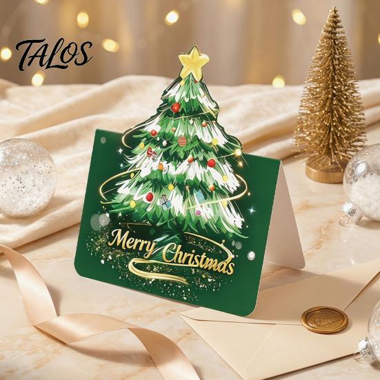 Blank Note Cards for Hand Written Blessings 10 Pcs 3D Christmas Tree Greeting Cards, Holiday Postcards Folded Xmas with Envelopes Bulk New Year,